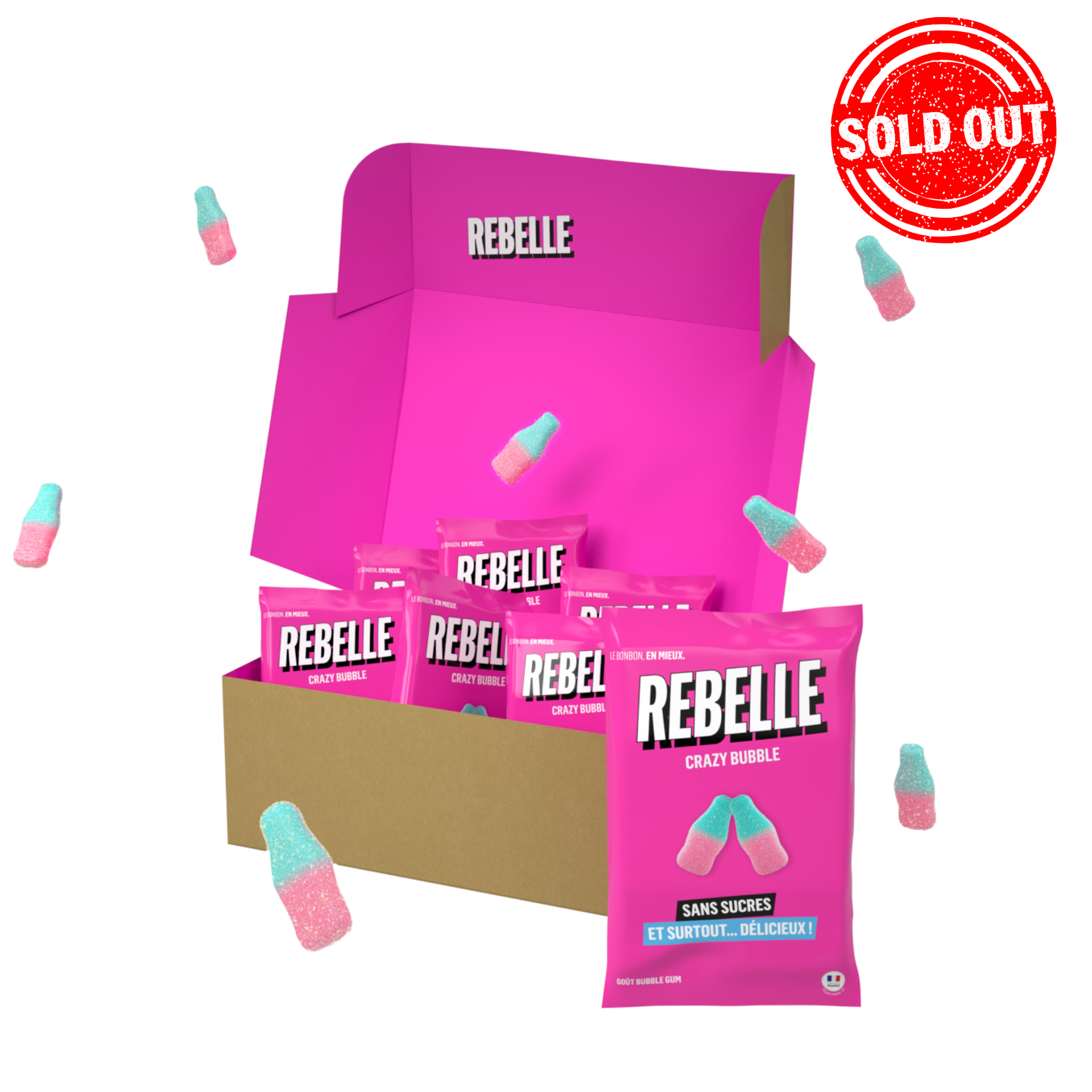 Bouteilles rose et bleu sans sucres